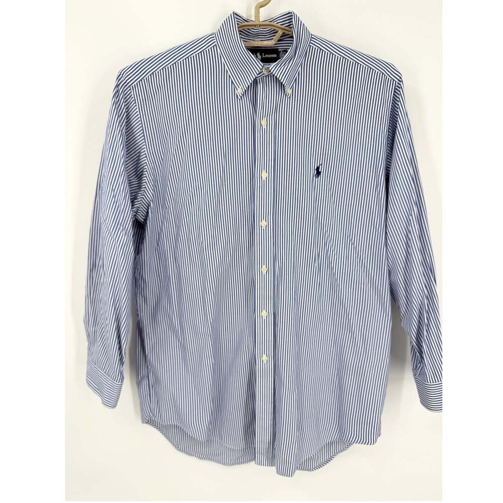 Polo Ralph Lauren Button Down Dress Shirt Cotton Blue Stripe Size 15 1/2 X 32/33